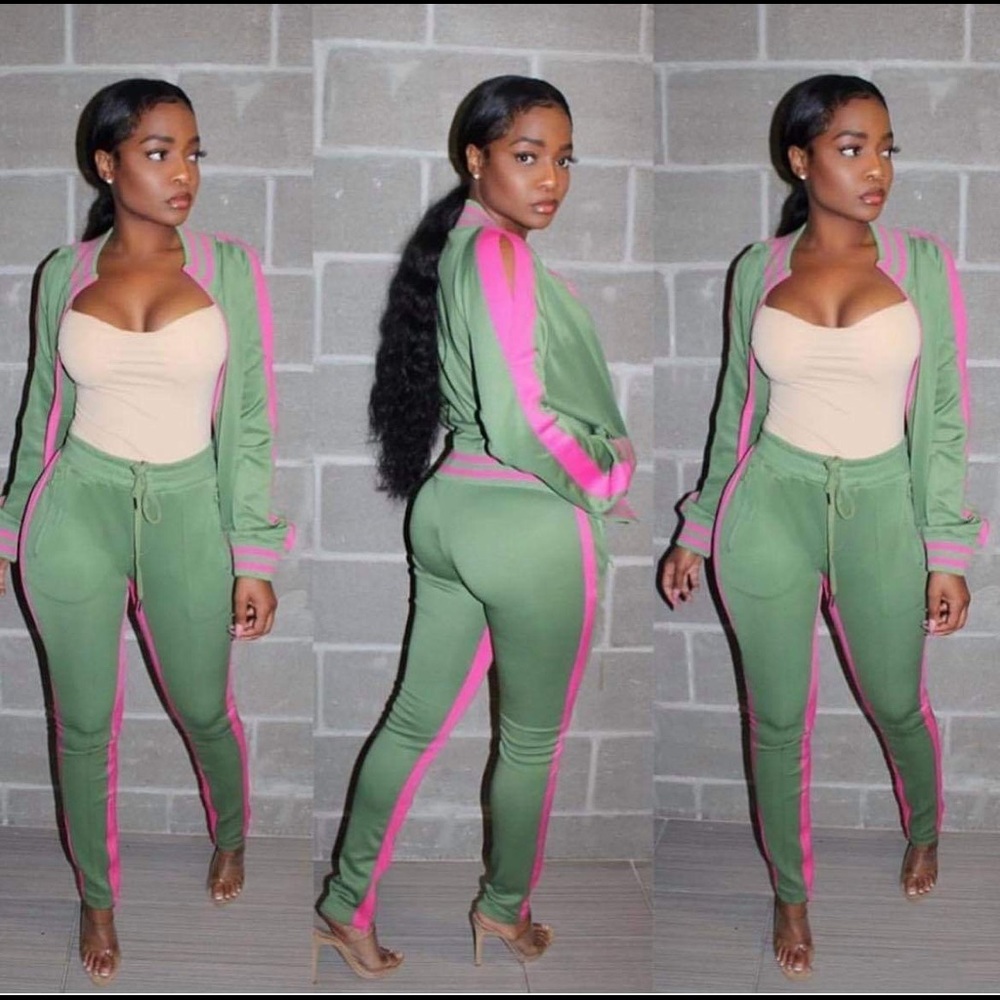 Olive green & Pink Track suit set